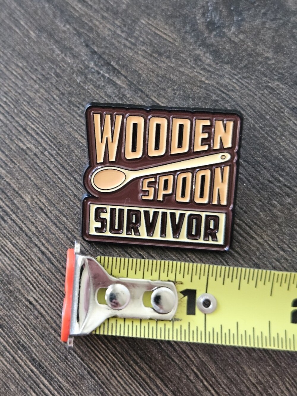Funny “Wooden Spoon Survivor” Enamel Lapel Pin Childhood Humor New - Picture 5 of 6